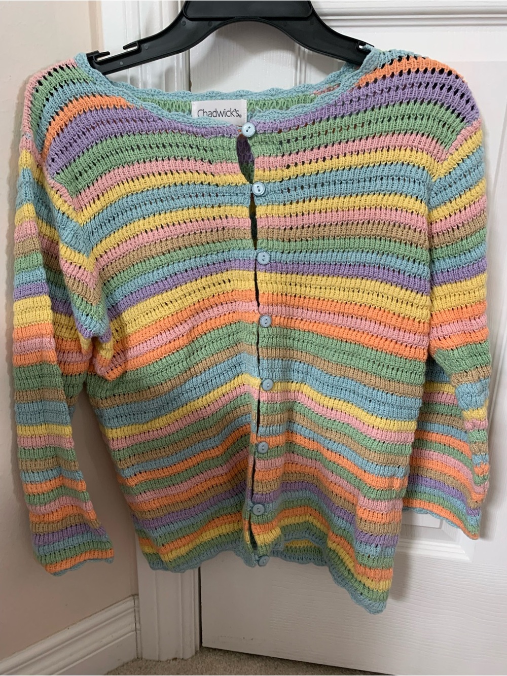 Chadwicks Pastel Rainbow Striped Crochet Cardigan